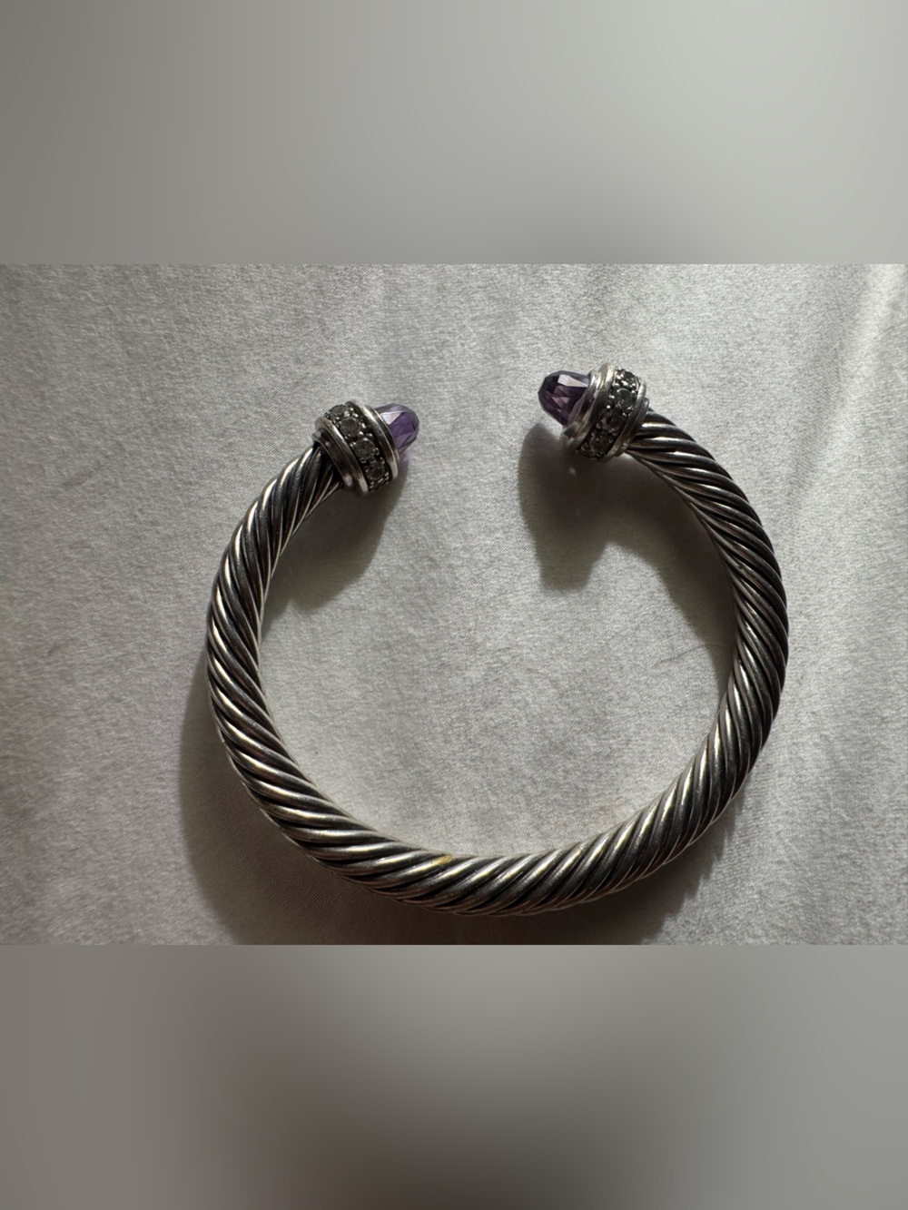 925 STERLING SILVER OPEN CUFF BANGLE BRACELET  AMETHYST STONES